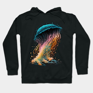 A mesmerizing underwater scene featuring a fluorescent jellyfish Hoodie